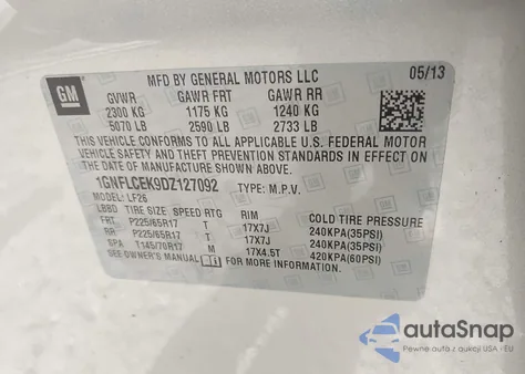 2013 Chevrolet Equinox Ls z USA, uszkodzony, nr VIN 1GNFLCEK9DZ127092